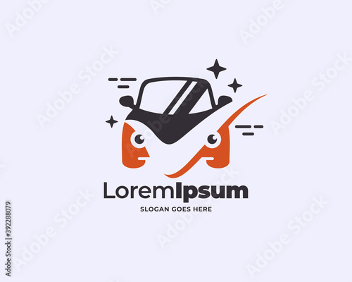 Car check logo template vector. Cute car character design