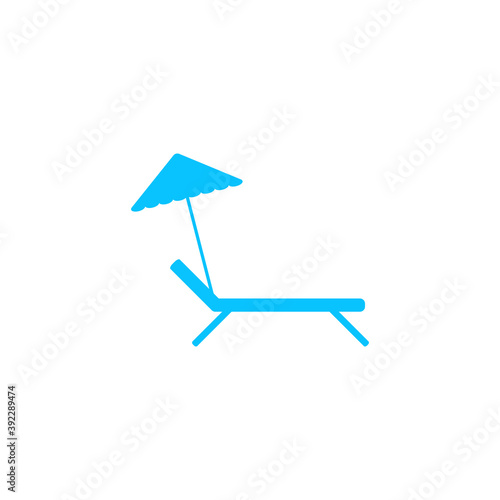 Beach umbrella and lounger icon flat.