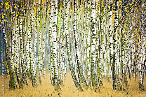 Autumn in the birch forest - digital art