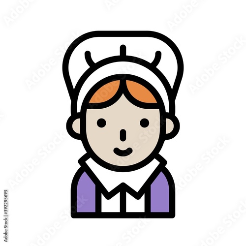 Pilgrim woman icon, Thanksgiving related vector