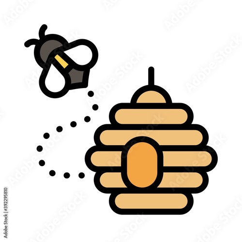 Bee flying out beehive icon, Thanksgiving related vector