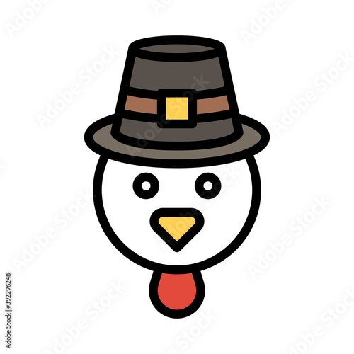 Chicken head wearing a pilgrim hat icon, Thanksgiving related vector