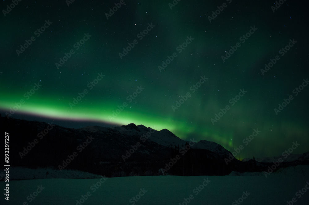 Naklejka premium Aurora over Alaska mountains