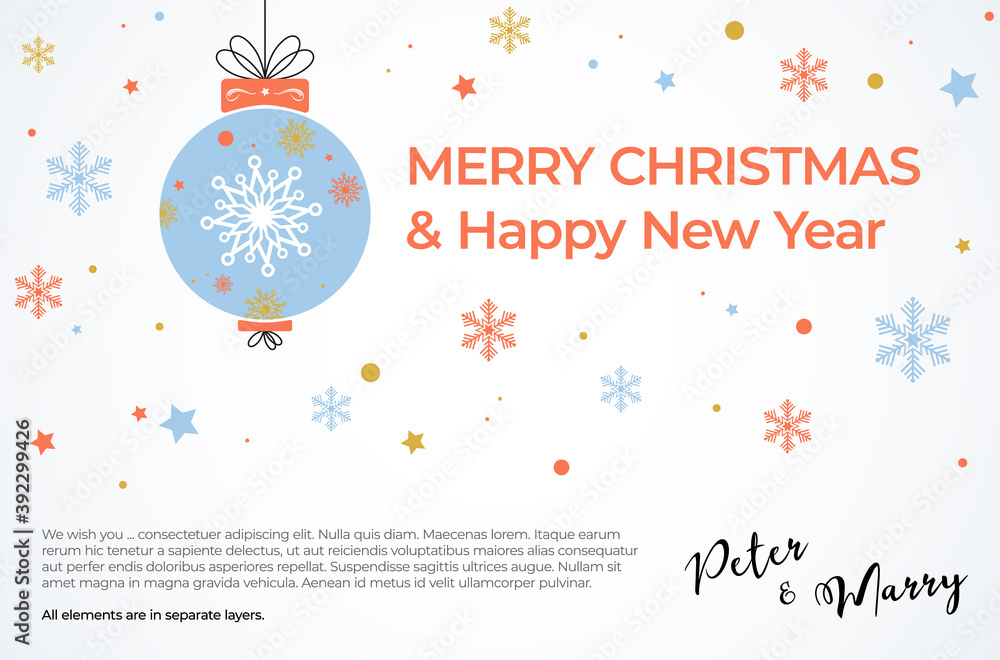 Fototapeta premium Christmas card with abstract christmas ball and snowflakes