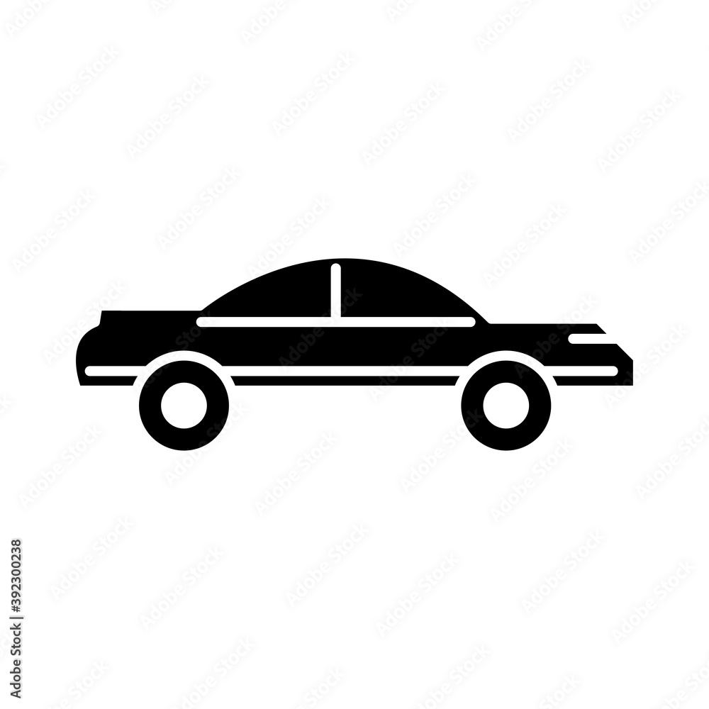 vintage car transport, side view silhouette icon isolated on white background