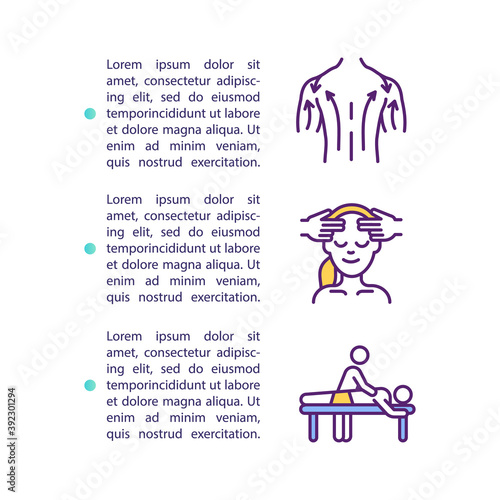 Lymphatic drainage massage concept icon with text. Kinesiology technique. Normalizing organ function. PPT page vector template. Brochure, magazine, booklet design element with linear illustrations