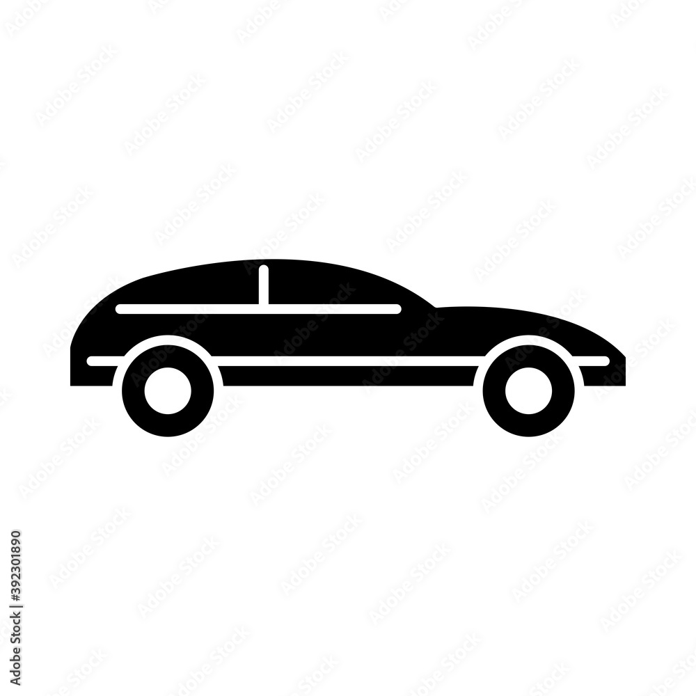 sport car transport, side view silhouette icon isolated on white background