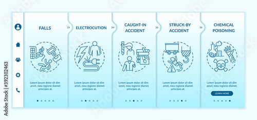 Work related injuries information onboarding vector template. Chemical poisoning while working. Responsive mobile website with icons. Webpage walkthrough step screens. RGB color concept