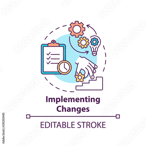 Implementing changes concept icon. Business consulting stage idea thin line illustration. Organizational change management. Vector isolated outline RGB color drawing. Editable stroke