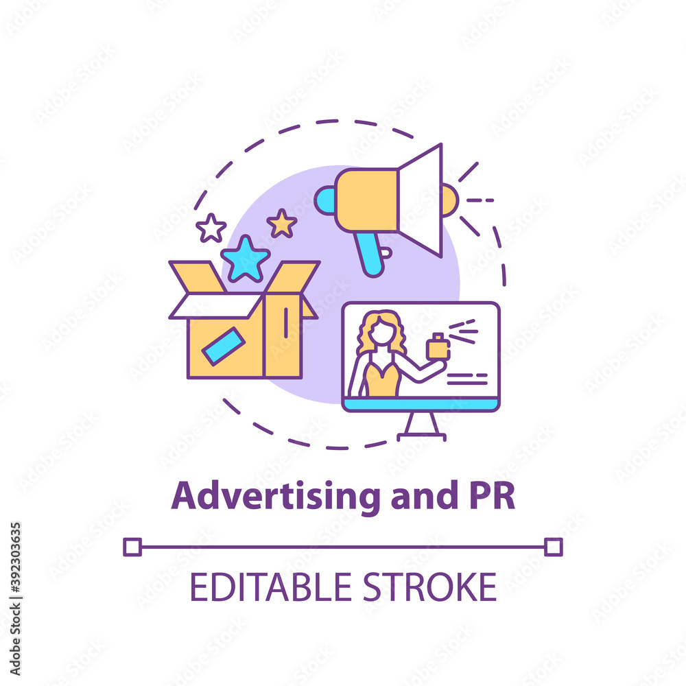 Advertising and PR concept icon. Top business consulting service idea thin line illustration. Communication with target audiences. Vector isolated outline RGB color drawing. Editable stroke