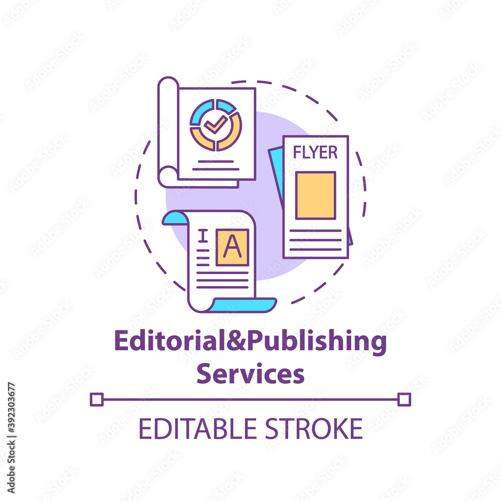 Editorial and publishing services concept icon. Top business consulting service idea thin line illustration. Reviewing, localisation. Vector isolated outline RGB color drawing. Editable stroke Editorial and publishing services concept icon. Top business consulting service idea thin line illustration. Reviewing, localisation. Vector isolated outline RGB color drawing. Editable stroke