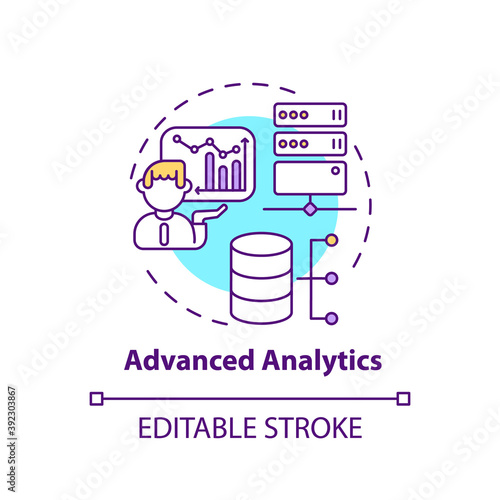 Advanced analytics concept icon. Digital consulting component idea thin line illustration. Increasing profits. Business growth. Vector isolated outline RGB color drawing. Editable stroke