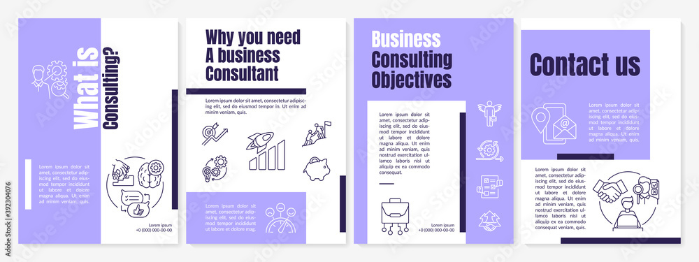 Business consulting tasks brochure template. Smart consultant flyer, booklet, leaflet print, cover design with linear icons. Vector layouts for magazines, annual reports, advertising posters