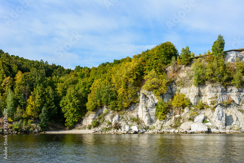 Coast of the Volga River in the middle Volga region in the Republic of Tatarstan. Autumn landscape.