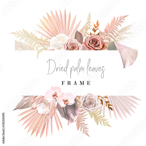Trendy dried palm leaves, blush pink and rust rose, pale protea