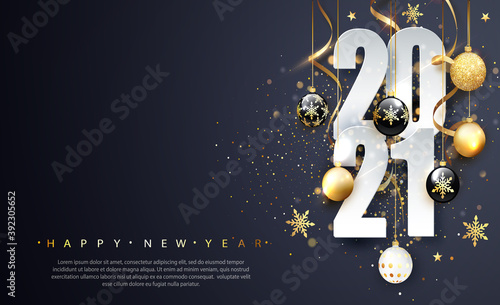 2021 Happy new year. Happy New Year Banner with numbers date 2021. Dark background. Vector illustration