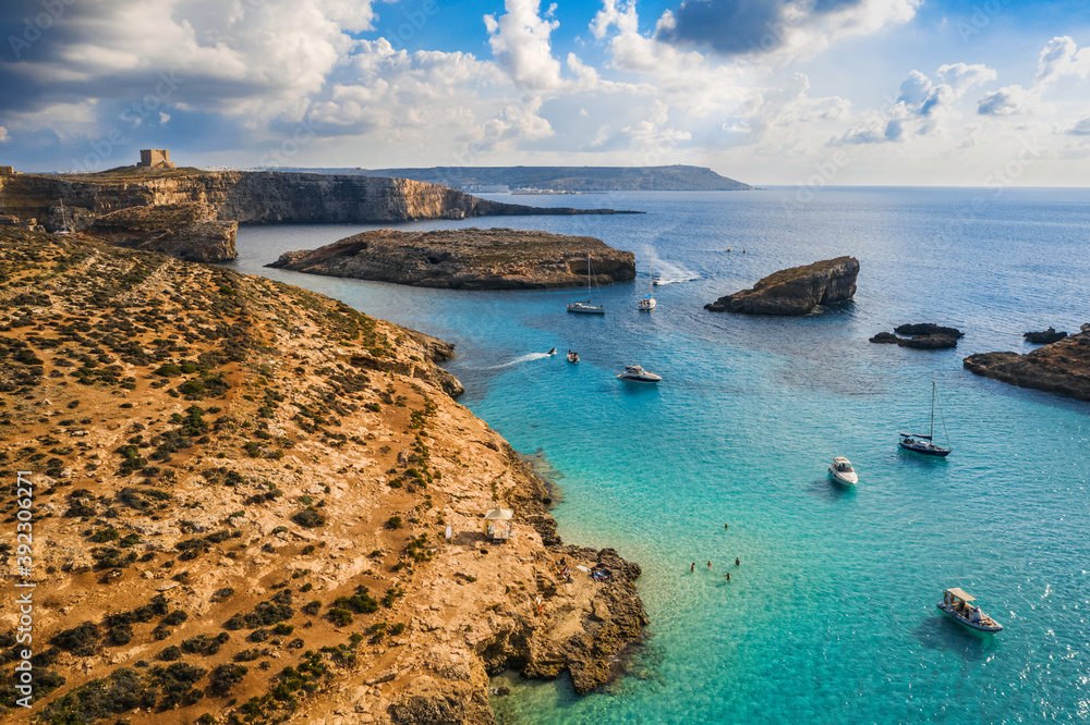 Aerial view of Comino island, Blue lagoon. Malta