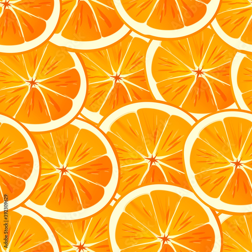 Seamless hand drawn vector pattern of bright orange fruit slices