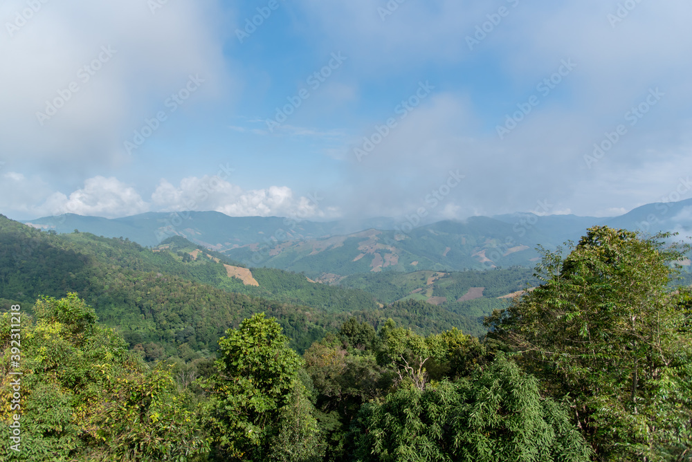 landscape of mountain and sky from view point at Nan, Thailand.