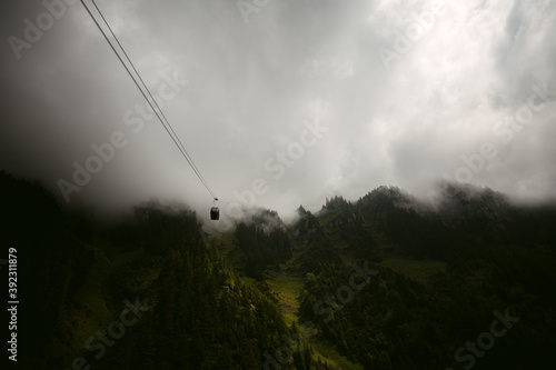 Cableway funicular in mountainous terrain in Switzerland
