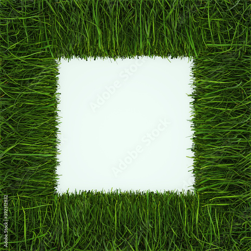 Weiße, quadratische Fläche, eingerahmt von Gras