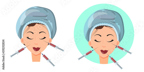 Beautiful woman receiving a botox injection, a session of mesotherapy. Rejuvenating treatment