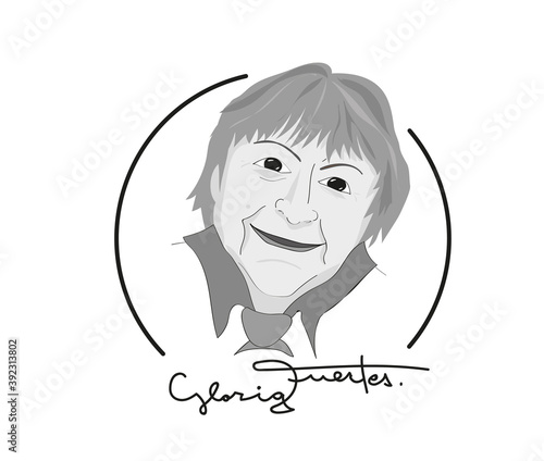 Vector Illustration of Gloria Fuertes, the poet, a vector linear illustration of a portrait of the spanish writer, in his 100th anniversary of his birthday