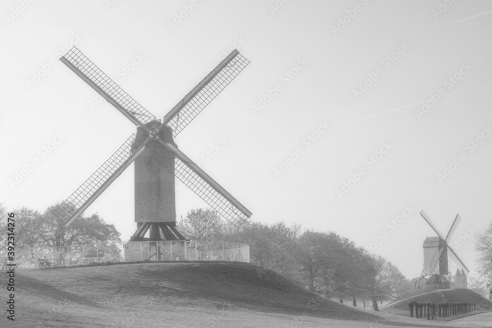 Obraz premium Moulins de Brugges en noir et blanc
