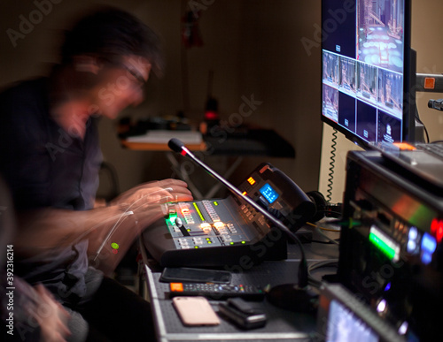 TV equipment and TV cameras in the theater. video camera in a theater Broadcasting and Recording with Digital equipment.