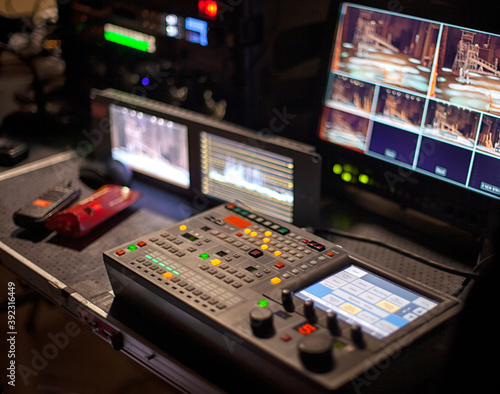 TV equipment and TV cameras in the theater. video camera in a theater Broadcasting and Recording with Digital equipment.