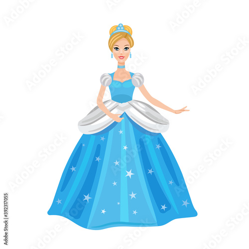 Cinderella illustration. Beautiful girl in a ball gown. Vector illustration