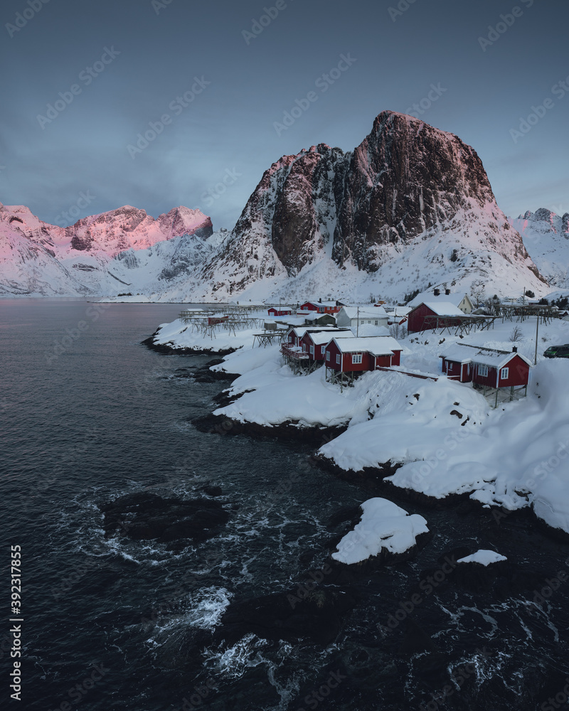 Fishing village in winter mountains Fishing village in winter mountains