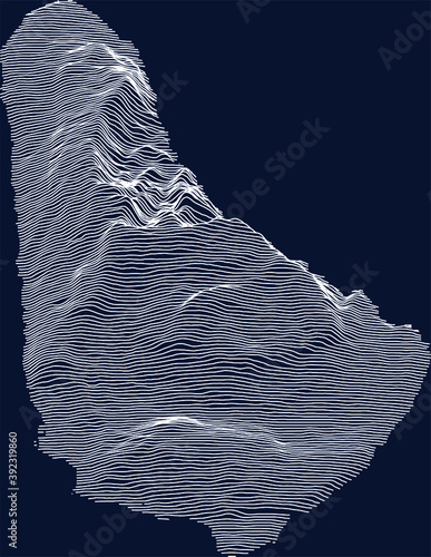 Topographic map of Barbados with white contour lines on dark blue background