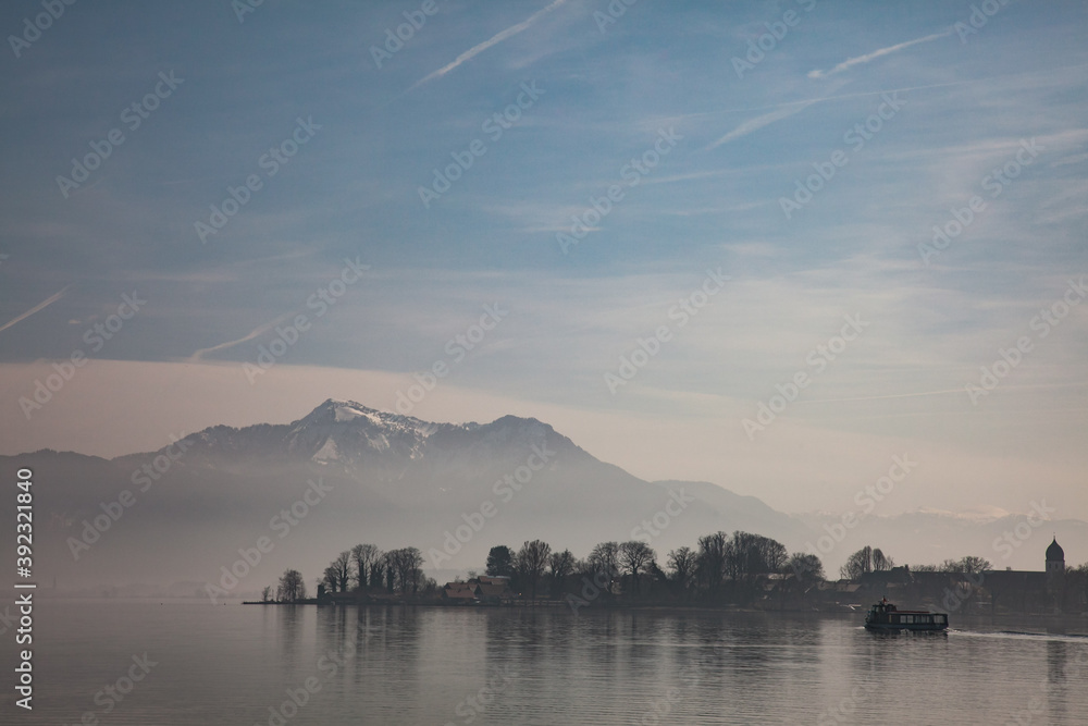 Chiemsee lake in the fog