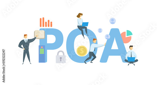 POA, Power of Attorney. Concept with keywords, people and icons. Flat vector illustration. Isolated on white background.