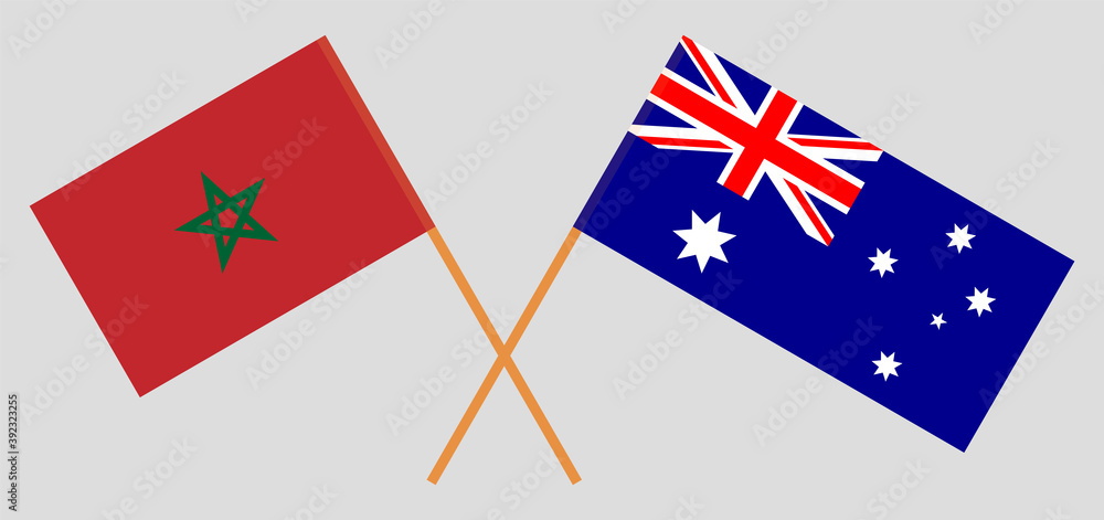 Crossed flags of Morocco and Australia