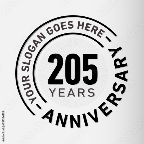 205 years anniversary logo template. Vector and illustration. 