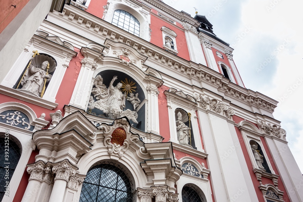 Facade of the Church in Poznan, Poland. Is is called Bazylika kolegiacka Matki Bozej Nieustajacej Pomocy, sw. Marii Magdaleny i sw. Stanislawa Biskupa