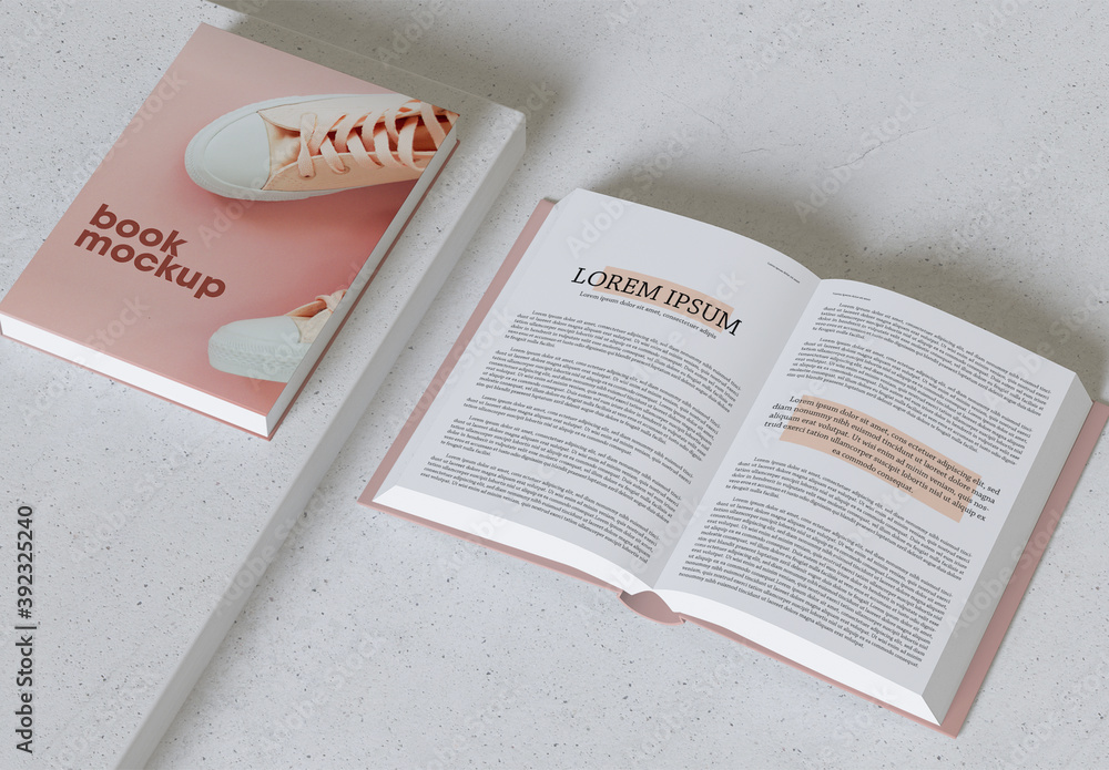 Top View of Open and Closed Book on Concrete Mockup Stock Template ...