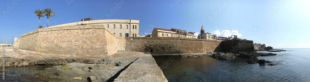 seafront bastion in alghero, sardinia, italy