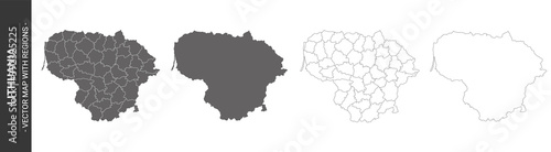 set of 4 political maps of Lithuania with regions isolated on white background