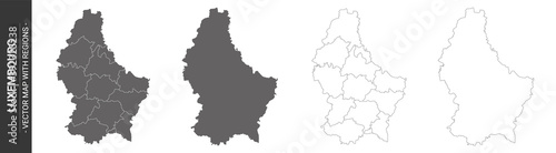 set of 4 political maps of Luxembourg with regions isolated on white background