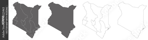 set of 4 political maps of Kenya with regions isolated on white background photo