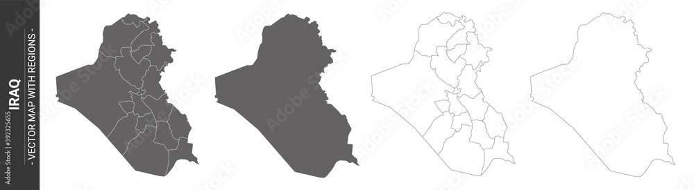 set of 4 political maps of Iraq with regions isolated on white background - obrazy, fototapety, plakaty 