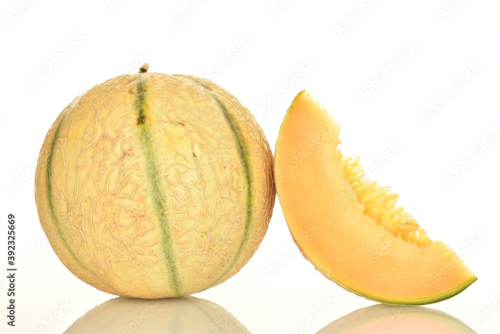 fragrant organic melons, close-up, on a white background. fragrant organic melons, close-up, on a white background.
