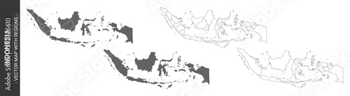 set of 4 political maps of Indonesia with regions isolated on white background