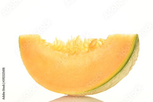  fragrant organic melons, close-up, on a white background.