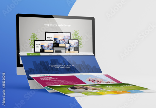 Computer with Falling Slides Mockup