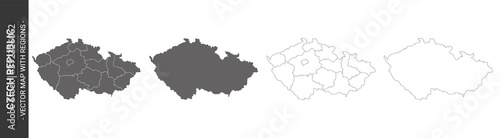 set of 4 political maps of Czech Republic with regions isolated on white background