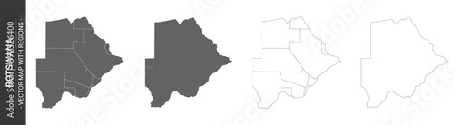 set of 4 political maps of Botswana with regions isolated on white background photo